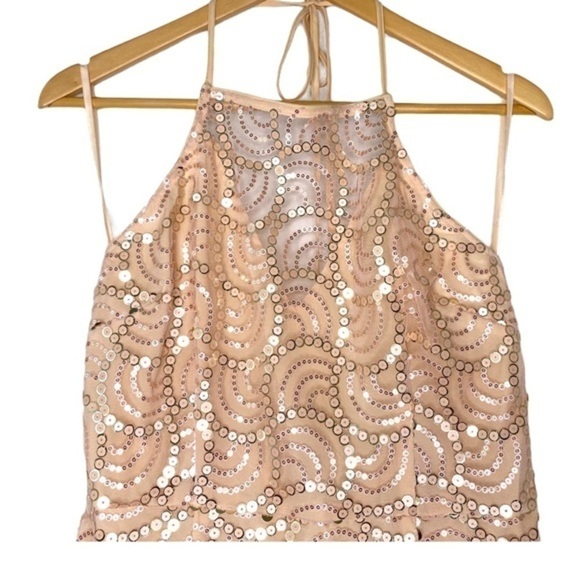 About Us Revolve Jane Sequin Mini Dress Disco Gatsby Gold Glamour Peach NWT - Picture 4 of 16